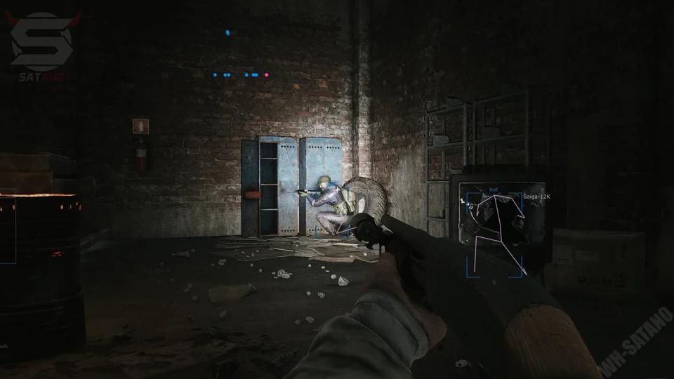 Escape from Tarkov aimbot combat overlay with FOV circle bone priority and sticky aim during a firefight