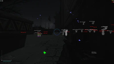 Escape from Tarkov combat ESP during a Factory fight with enemy distance readouts and skeleton ESP